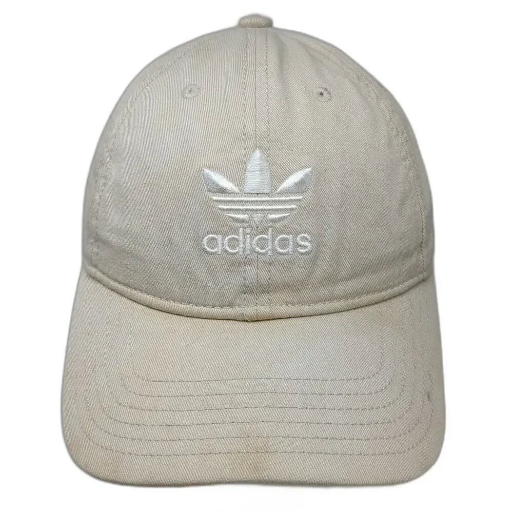 Adidas Baseball Cap Beige One Size Trefoil Embroidered Logo Slideback Hat
